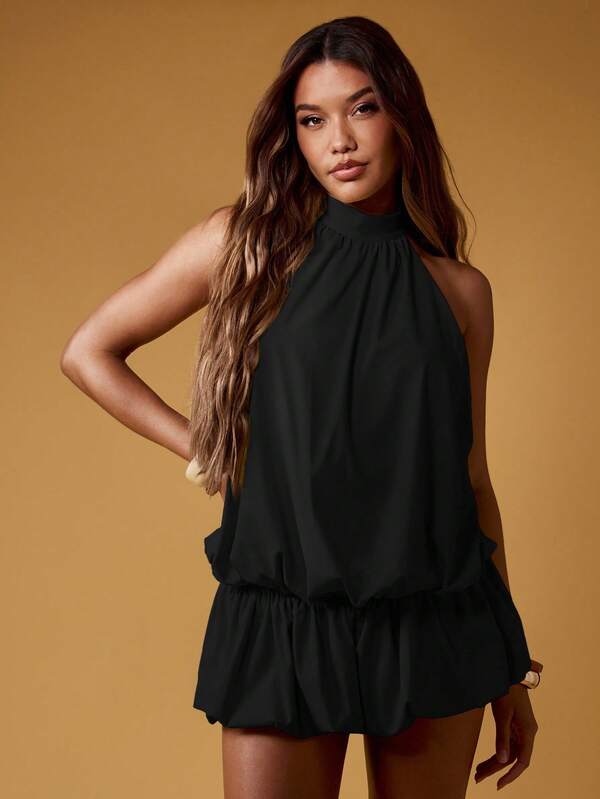 MISSGUIDED Halter Neck Mini Dress With Puff Ball Design