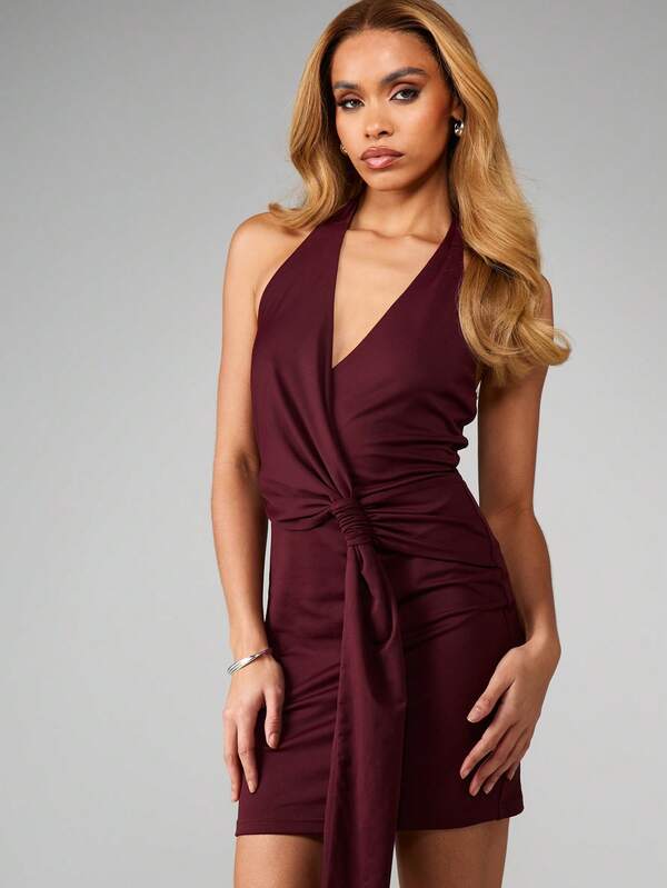 MISSGUIDED Halter Neck Mini Dress With Ruched Waist