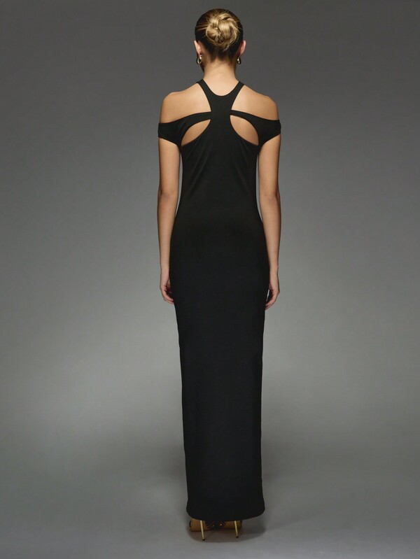 MISSGUIDED Halter Neck Off Shoulder Sleeveless Cut Out Long Dress