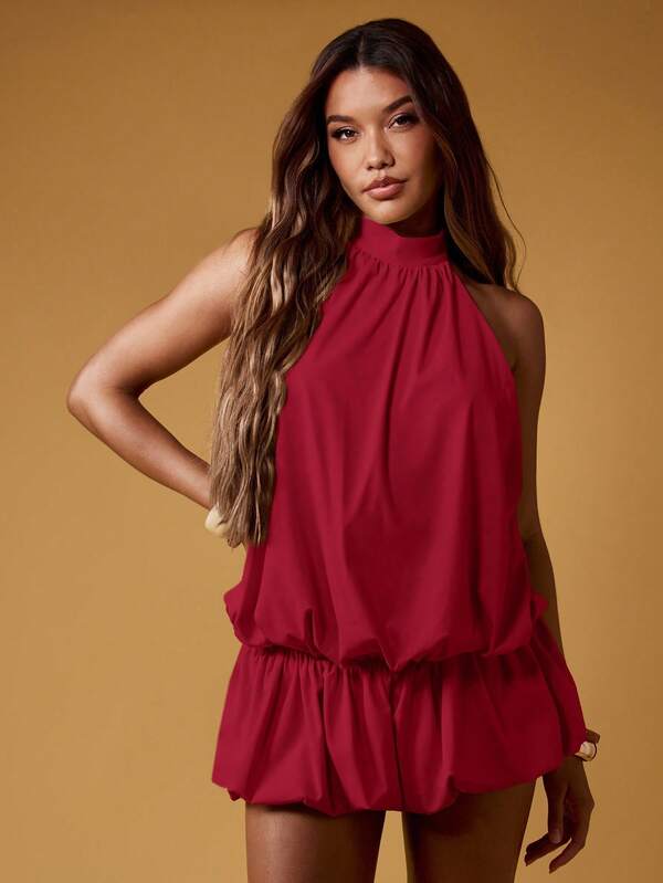 MISSGUIDED Halter Neck Puff Ball Mini Dress With Ruched Details
