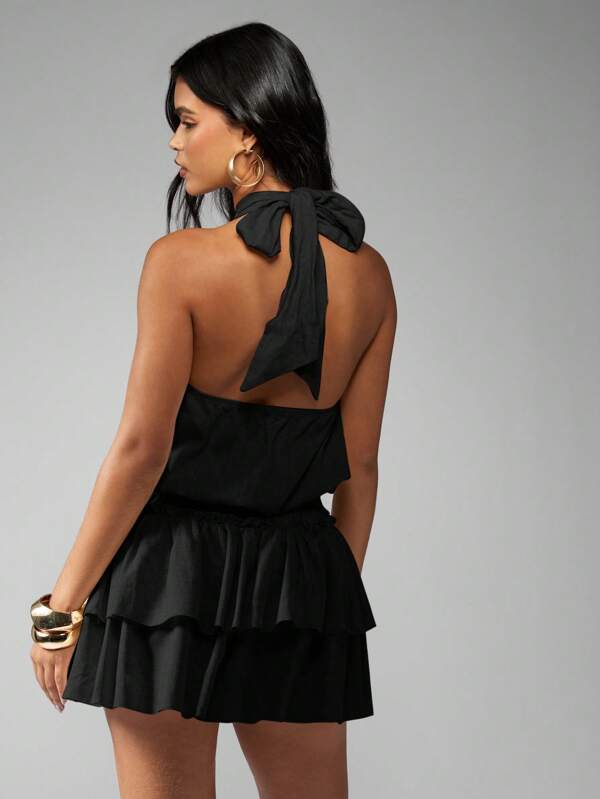 MISSGUIDED Halter Neck Ruffle Layered Backless Mini Dress