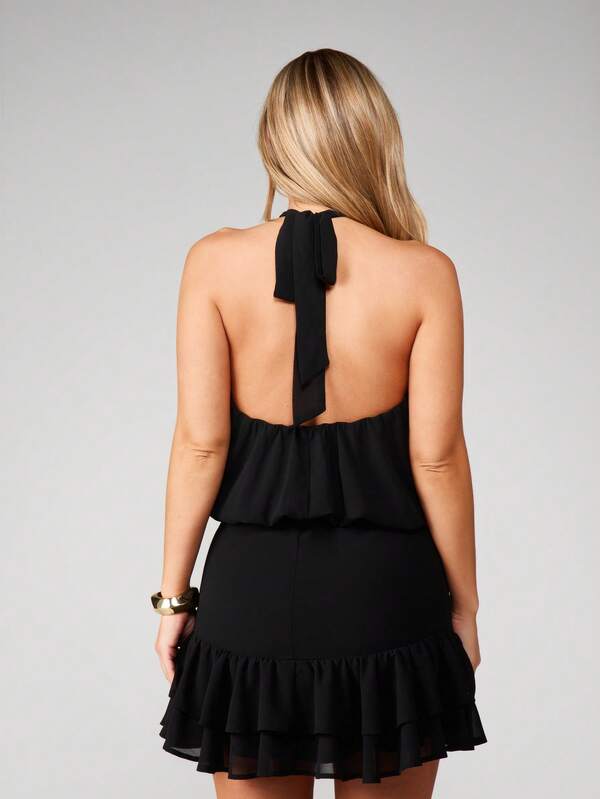 MISSGUIDED Halter Neck Ruffled Mini Dress