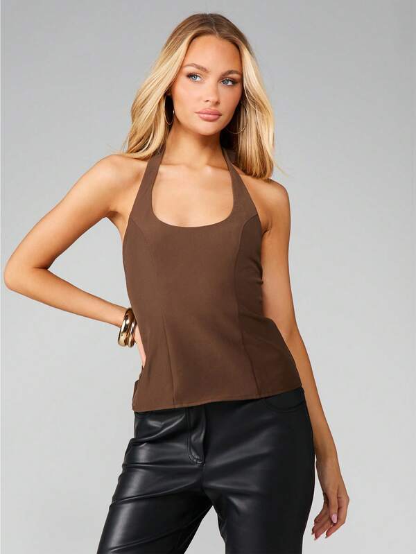 MISSGUIDED Halter Neck Top With Lace Up Back