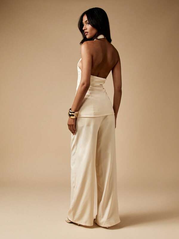 MISSGUIDED Halter Neck Waistcoat With Wide Leg Trousers