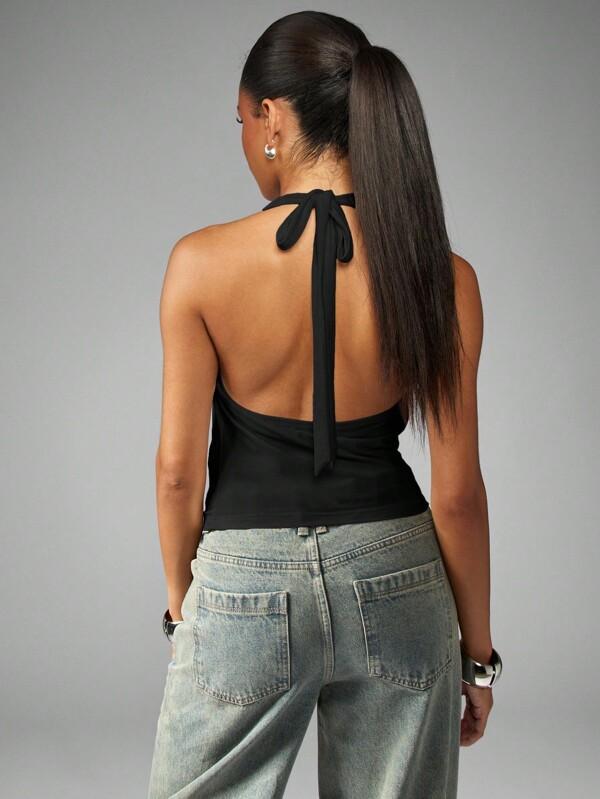 MISSGUIDED Halter Neck Wrap Top With Back Tie Closure