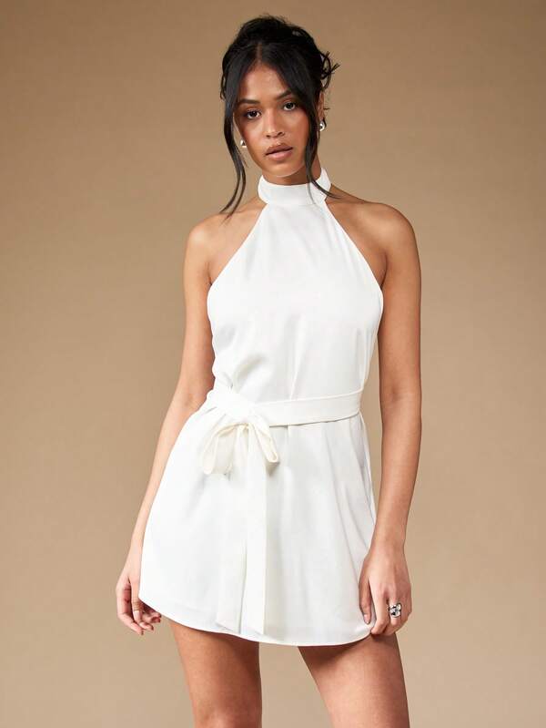 MISSGUIDED Halter Polo Neck Mini Dress With Bow Detail Cute Sundress