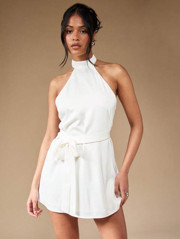 MISSGUIDED Halter Polo Neck Mini Dress With Bow Detail Cute Sundress