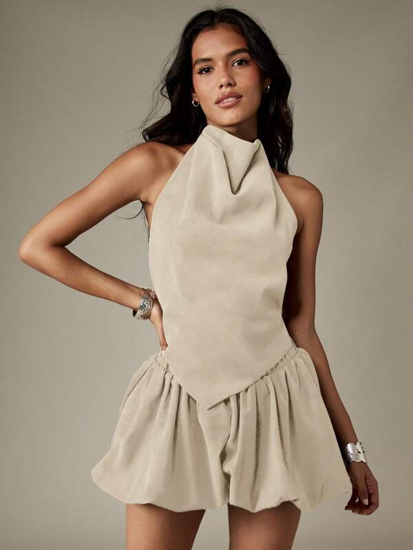 MISSGUIDED Halter Top With Ruffle Skirt Coord