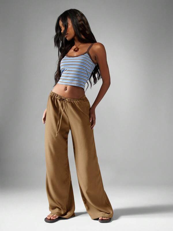 MISSGUIDED Hammered Satin Palazzo Pants With Drawstring Waist