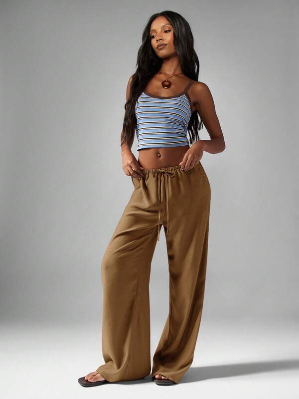 MISSGUIDED Hammered Satin Palazzo Pants With Drawstring Waist