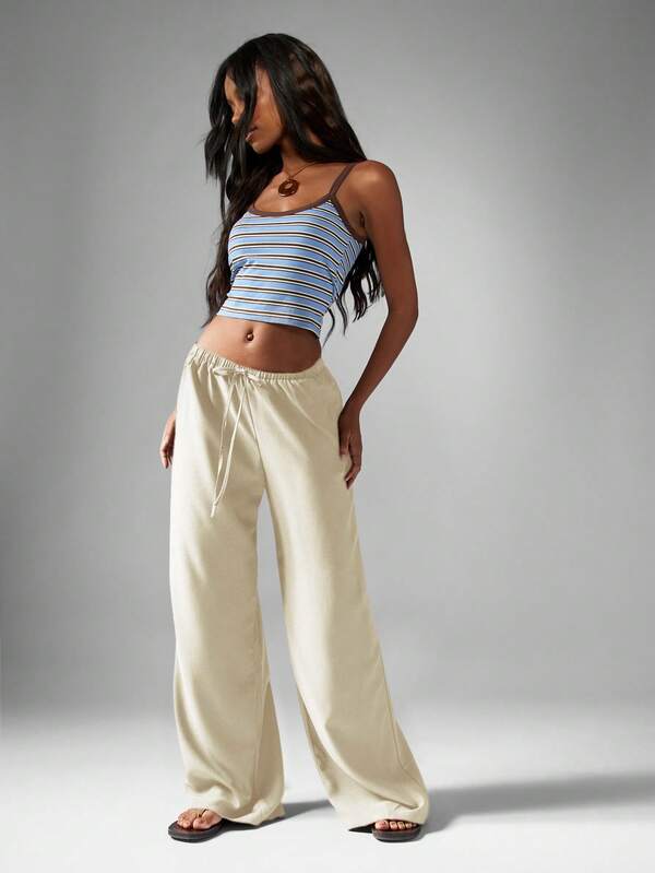 MISSGUIDED Hammered Satin Straight Leg Drawstring Pants