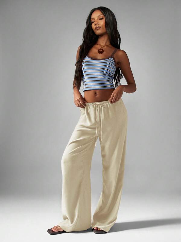 MISSGUIDED Hammered Satin Straight Leg Drawstring Pants