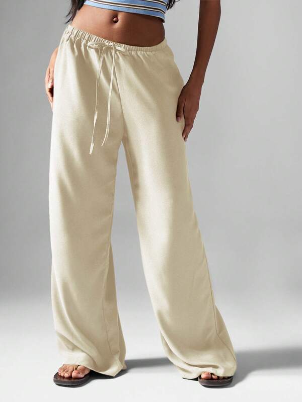 MISSGUIDED Hammered Satin Straight Leg Drawstring Pants