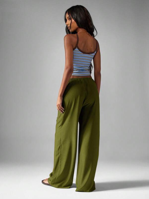 MISSGUIDED Hammered Satin Wide Leg Palazzo Pants With Drawstring