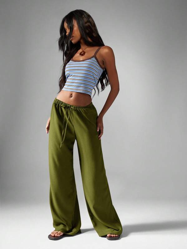 MISSGUIDED Hammered Satin Wide Leg Palazzo Pants With Drawstring