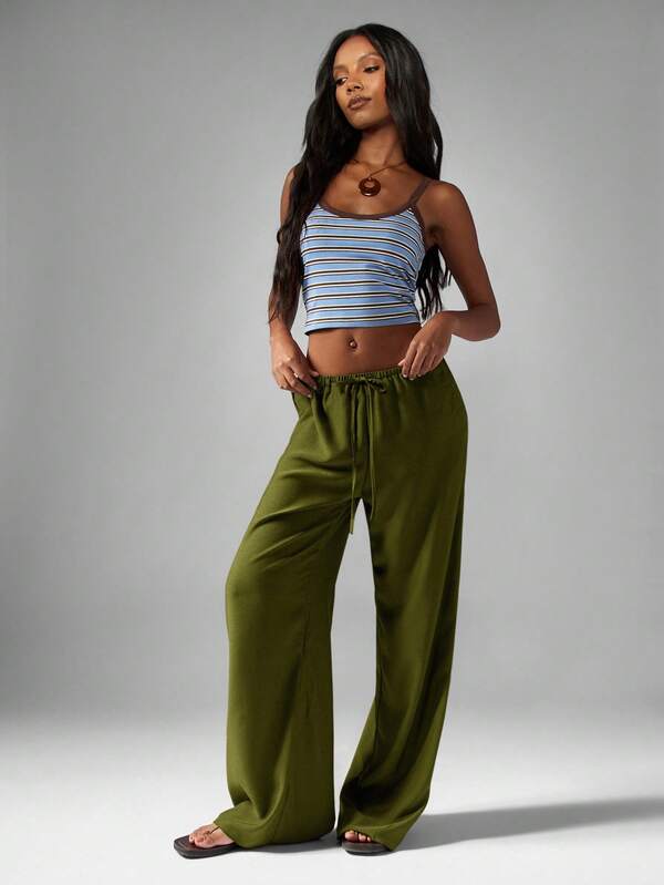 MISSGUIDED Hammered Satin Wide Leg Palazzo Pants With Drawstring