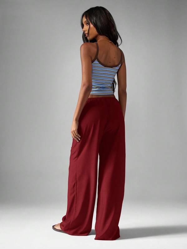 MISSGUIDED Hammered Satin Wide Leg Palazzo Pants With Drawstring