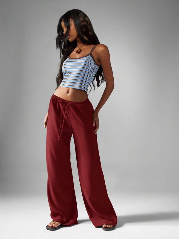 MISSGUIDED Hammered Satin Wide Leg Palazzo Pants With Drawstring