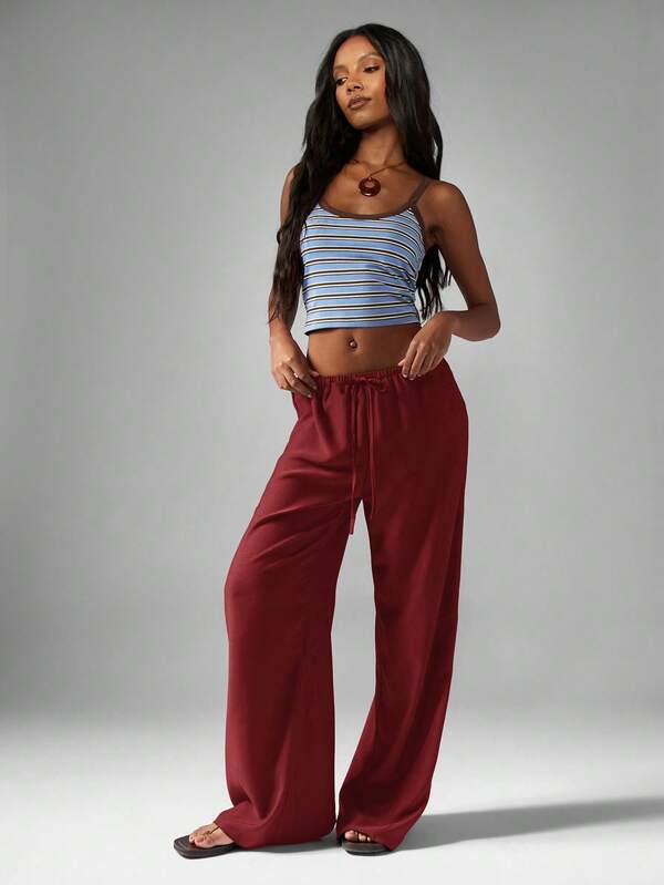 MISSGUIDED Hammered Satin Wide Leg Palazzo Pants With Drawstring