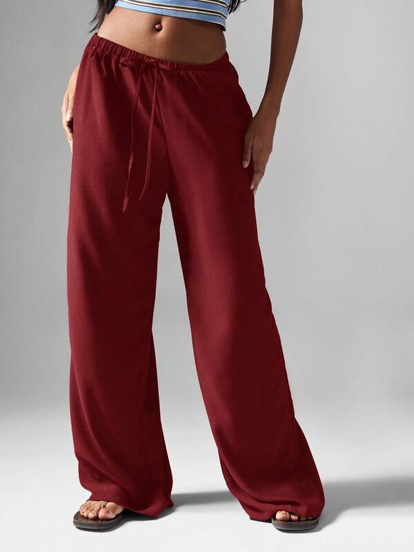 MISSGUIDED Hammered Satin Wide Leg Palazzo Pants With Drawstring