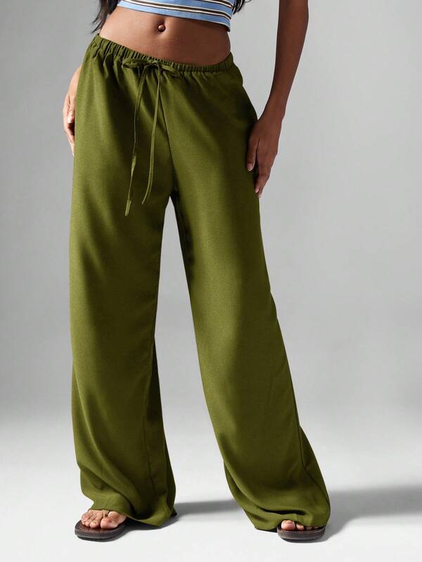 MISSGUIDED Hammered Satin Wide Leg Palazzo Pants With Drawstring