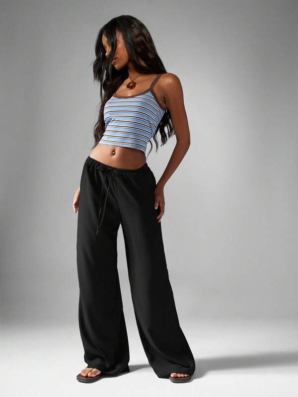 MISSGUIDED Hammered Satin Wide Leg Pants With Drawstring Waist