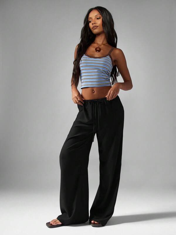 MISSGUIDED Hammered Satin Wide Leg Pants With Drawstring Waist