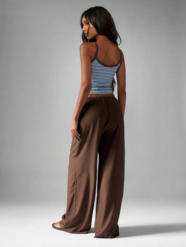 MISSGUIDED Hammered Satin Wide Leg Pants With Drawstring Waist
