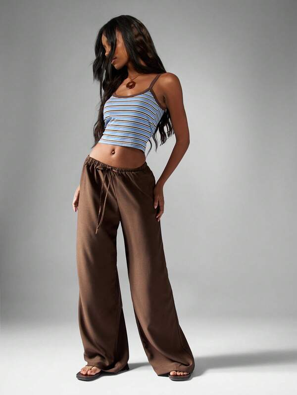 MISSGUIDED Hammered Satin Wide Leg Pants With Drawstring Waist