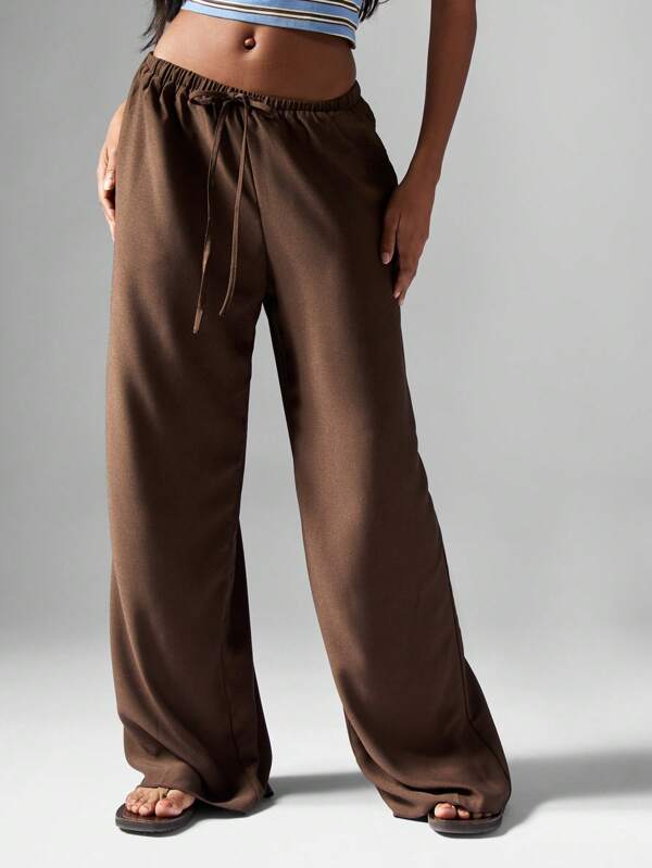 MISSGUIDED Hammered Satin Wide Leg Pants With Drawstring Waist