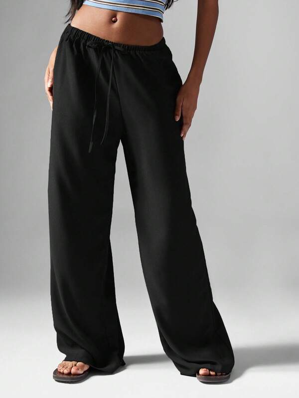 MISSGUIDED Hammered Satin Wide Leg Pants With Drawstring Waist