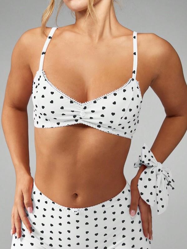 MISSGUIDED Heart Print Bra And Boy Short Set