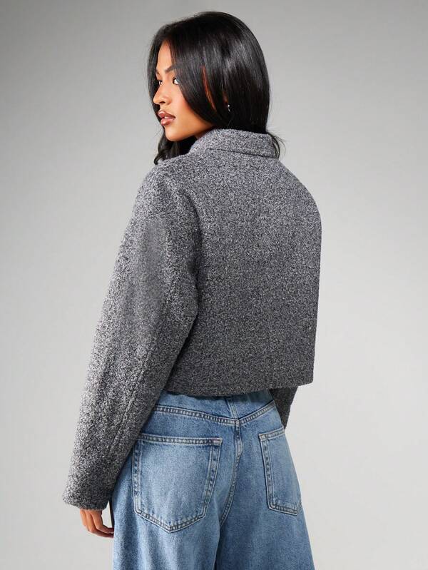 MISSGUIDED Heathered Cropped Utility Jacket With Zip Closure