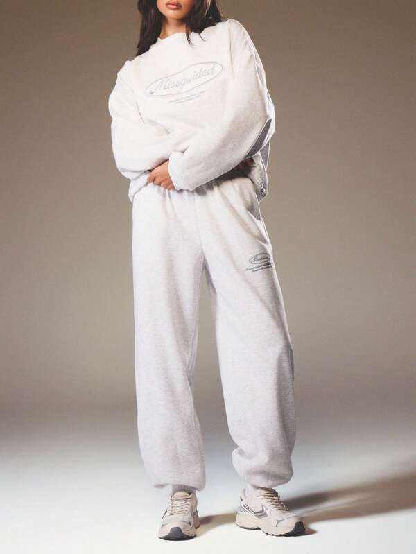 MISSGUIDED Heathered Drawstring Joggers With Cuffed Ankles