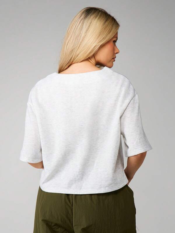 MISSGUIDED Heathered V Neck Crop Top With Short Sleeves