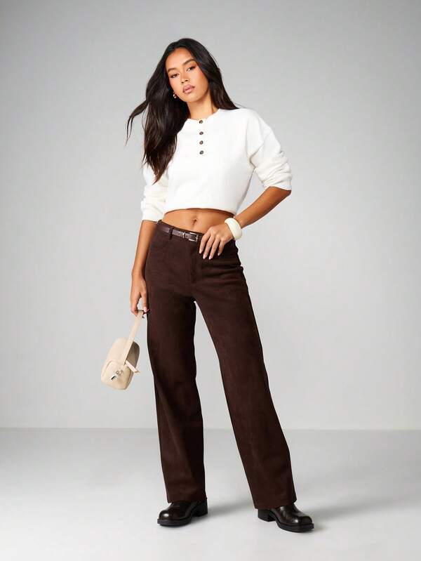 MISSGUIDED Henley Button Front Knit Sweater