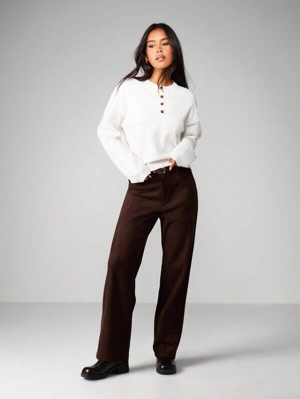 MISSGUIDED Henley Button Front Knit Sweater