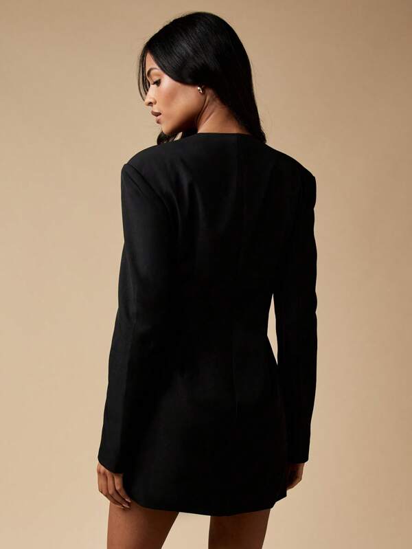 MISSGUIDED High Neck Button Front Mini Blazer Dress With Long Sleeves