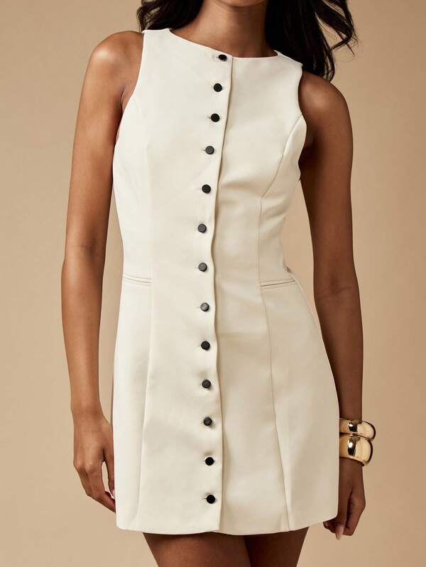 MISSGUIDED High Neck Button Front Mini Dress With Clean Lines