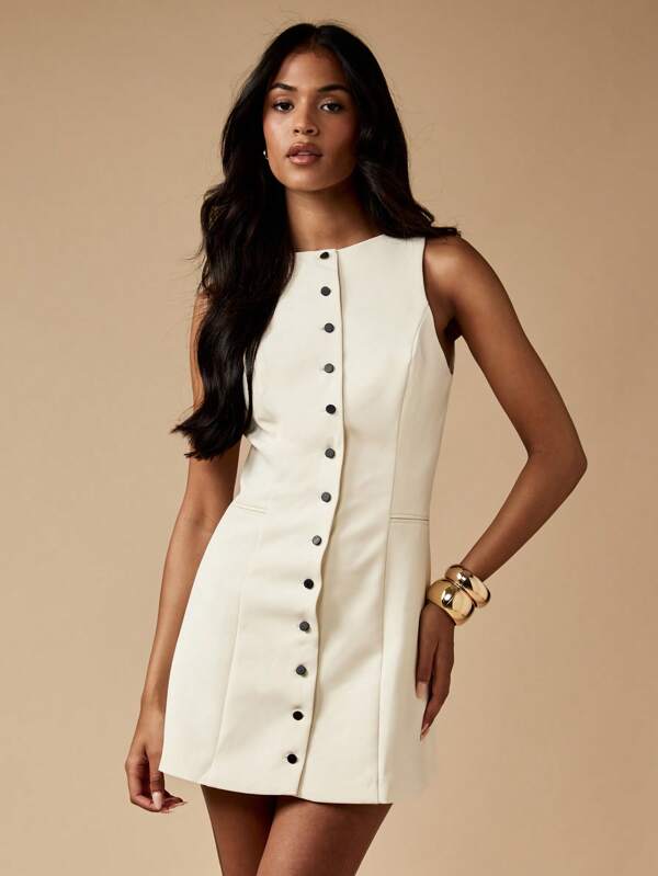 MISSGUIDED High Neck Button Front Mini Dress With Clean Lines