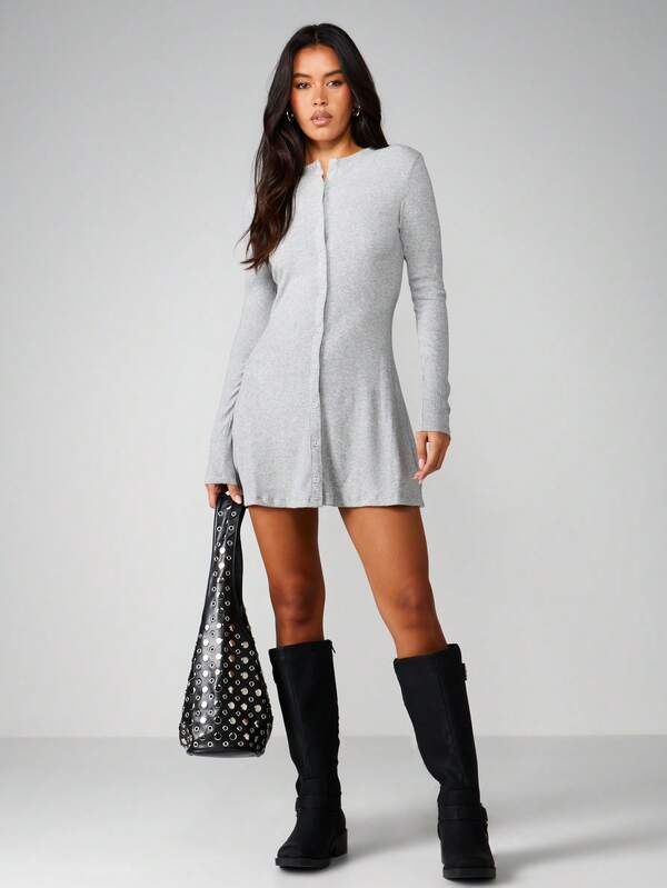 MISSGUIDED High Neck Button Through Mini Dress