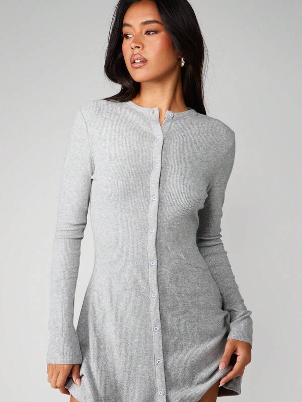 MISSGUIDED High Neck Button Through Mini Dress
