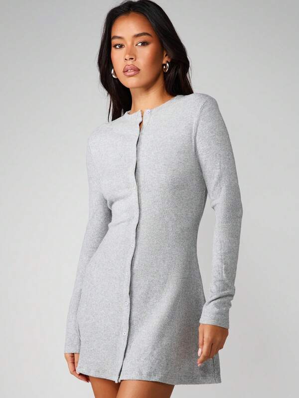 MISSGUIDED High Neck Button Through Mini Dress