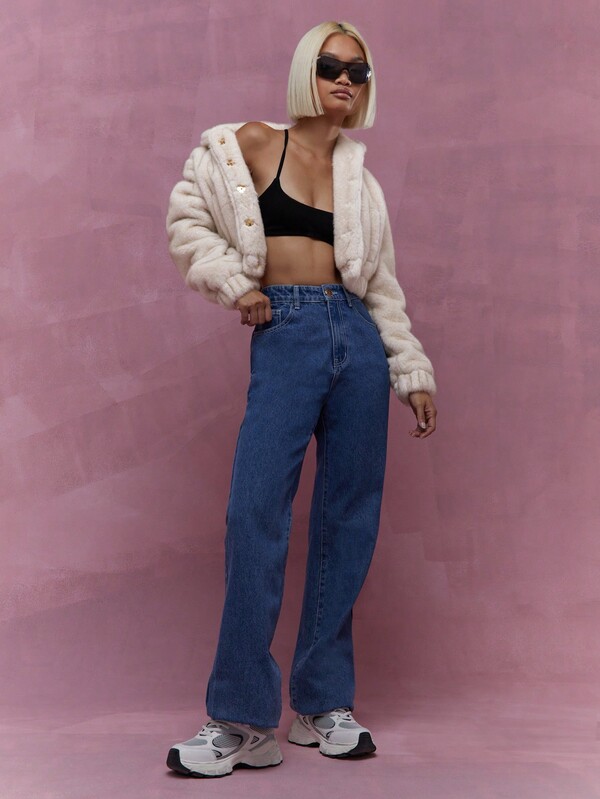 MISSGUIDED High Neck Gathered Waist Long Sleeves Crop Coat Winter Wear