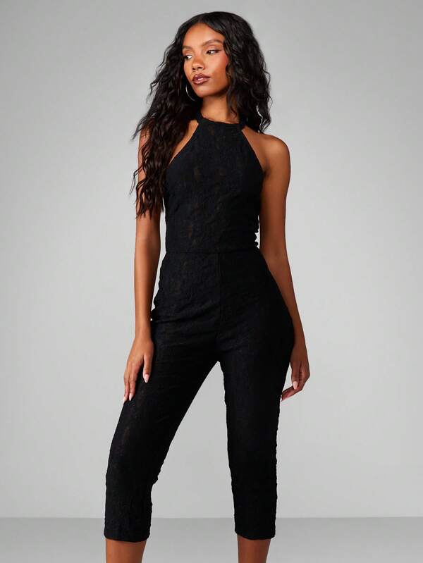 MISSGUIDED High Neck Lace Cropped Jumpsuit