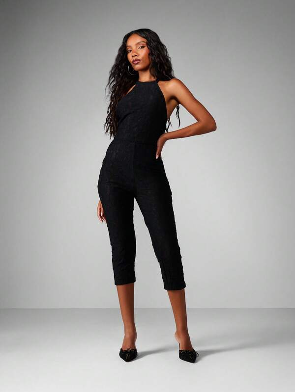 MISSGUIDED High Neck Lace Cropped Jumpsuit