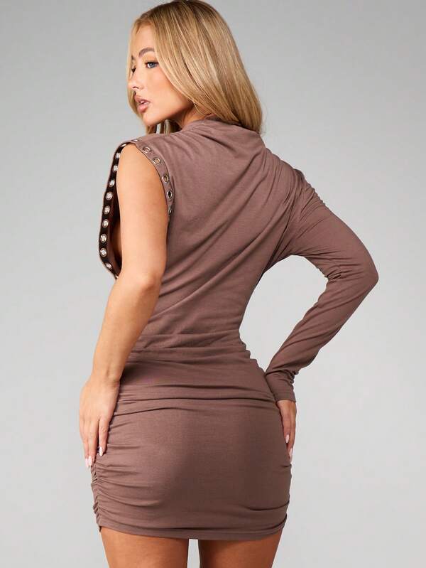 MISSGUIDED High Neck One Sleeve Bodycon Dress With Eyelet Detail