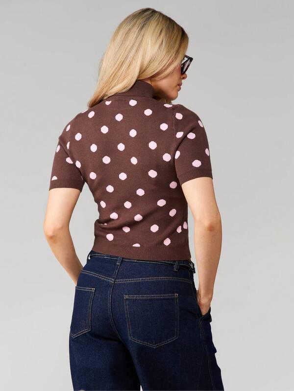 MISSGUIDED High Neck Polka Dot Knitted Top