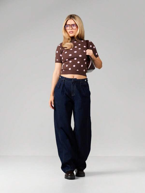 MISSGUIDED High Neck Polka Dot Knitted Top