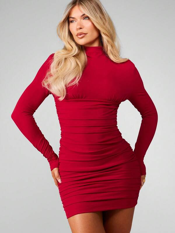 MISSGUIDED High Neck Ruched Bodycon Mini Dress